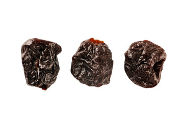  Dry prunes isolated on white background.