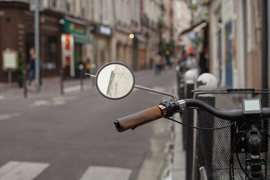 bicycle with mirror on the street in Paris, France