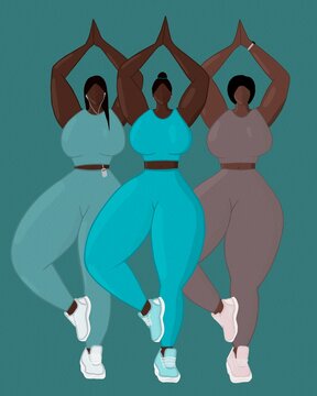 Curvy black women doing yoga