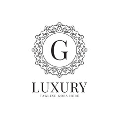 Naklejka premium letter G luxury circle minimalist lace decoration vector logo design