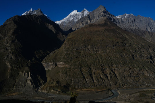Afternoon shot of the mountain ridge in Himalayas