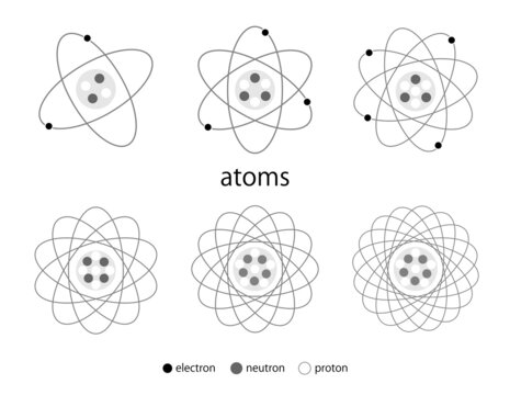 自然科学、原子をモチーフにしたデザイン素材、モノクロ