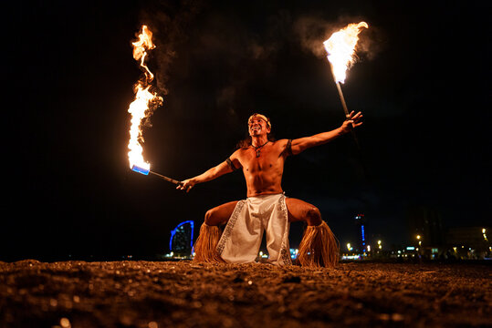Latin fireshow performer doing hoko dance