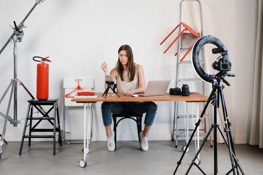 Woman going live in studio