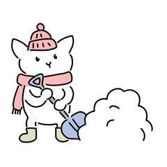 雪かきをするネコ　シャベル
