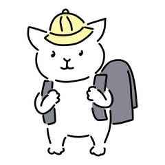 Naklejka premium 黒いランドセルを背負った入学式の猫 