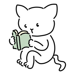 読書する猫のゆるいイラスト
