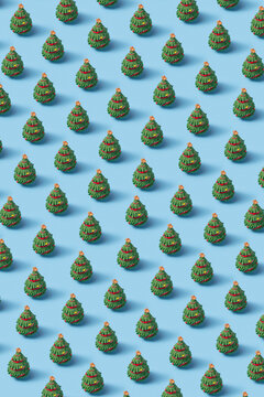 Seamless pattern of decorated christmas trees