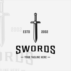 sword logo vintage vector illustration template icon graphic design. swords or blade or saber sign...