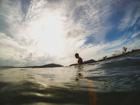 Insecure Man Standing In Water