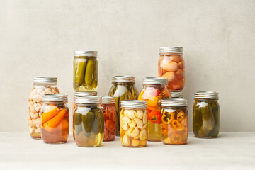 Marinated vegetables in jars