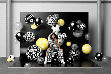 Portrait of a young woman on a CGI set