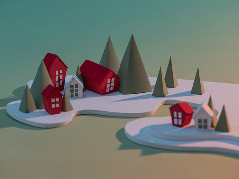 Miniature holiday paper winter houses village