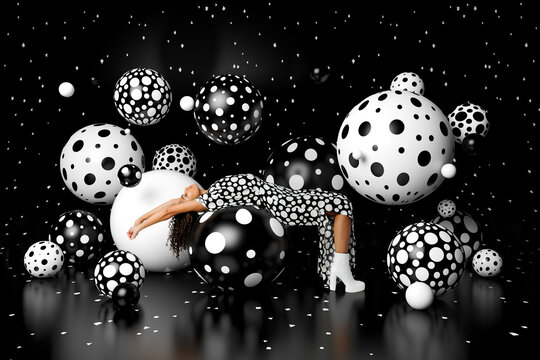 Portrait of a young woman on a CGI set