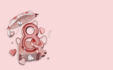 3d illustration of international women's day on pink background