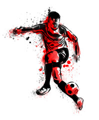 Fototapeta na wymiar Soccer Football Player in Action Skill Abstract Splatter