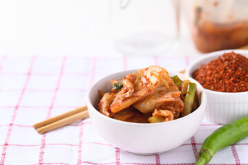 Kimchi cabbage in a bowl, Korean homemade fermented side dish food