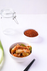 Kimchi cabbage on white background, Korean homemade fermented side dish food