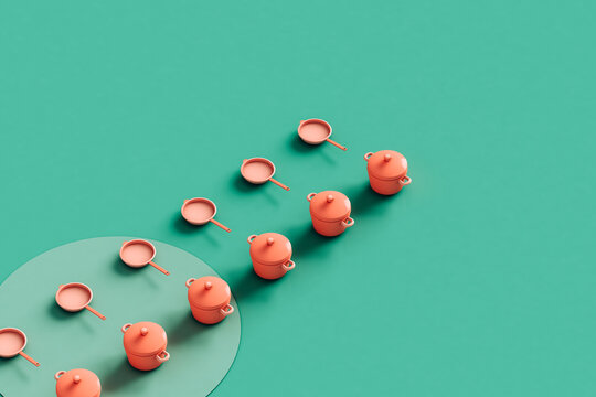 minimal design of kitchen pot and frying pan on green