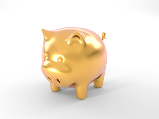 Financial, savings and business concept with a golden piggy bank or money box on background.  3d illustration.