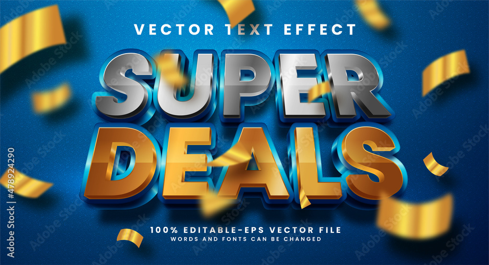 Poster super deal 3d editable text style effect. elegant text effect silver and gold color suitable for pro