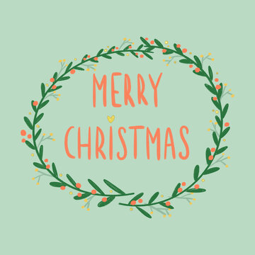 Merry Christmas garland illustration on green background