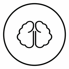 Brain line icon inside circle, thinking, ideas, black outline, line icons.