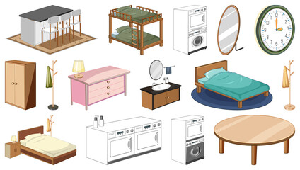 Set of interior furniture and decorations