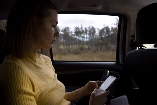 Traveling woman in car 