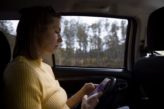 Traveling woman in car 