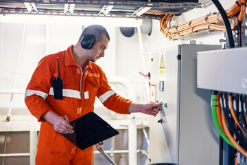 mechanic officer doing fire pump inspection