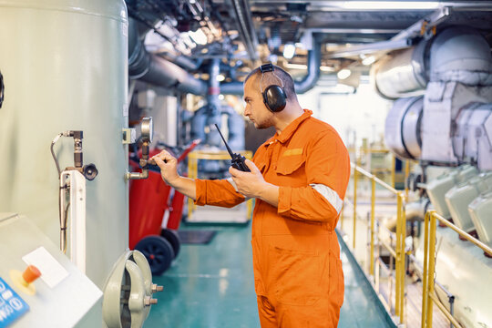 mechanic doing test of main engine gear