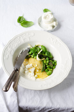 Ravioli served with goat cheese 