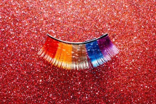 fake eyelash with the colors of the rainbow