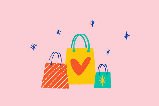 Shopping bags illustration on pink background