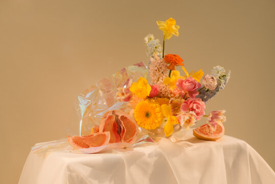 Yellow ikebana table