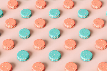 pattern illustration of colorful Cookies on pink.