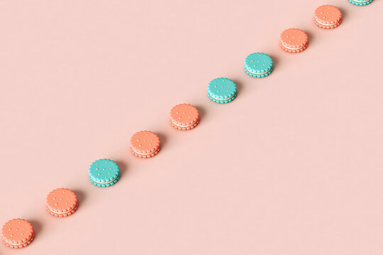 Cookies in a row in different colors with copy space
