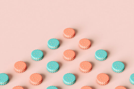 pink and light blue Cookies with copy space. 3D render