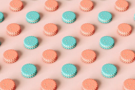 pattern illustration of colorful Cookies on pink.