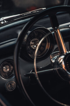 Fototapeta Steering Wheel Of A Retro Vintage Car