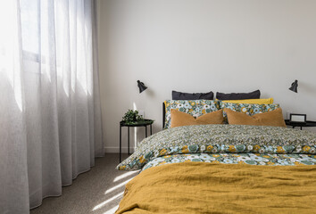 Mustard yellow bedroom interior decor