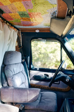 Us map on camper van driver seat 