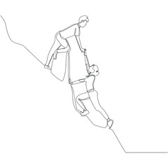 Single continuous line drawing, a person help each other to solve problems. Minimalism and Trendy teamwork concept one line draw graphic design vector illustration. 