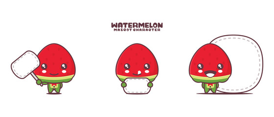 vector watermelon cartoon mascot, with blank board banner