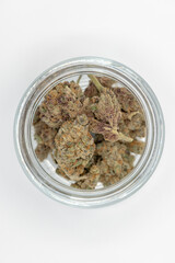  close up of cannabis top down in jar