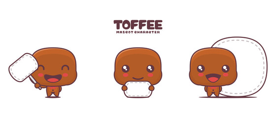 vector toffee cartoon mascot, with blank board banner