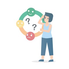 Mental Health Check,mind problem Stress psychotherapy,signs of mental illness to watch,woman feeling long-lasting sadness or irritability,Extremely high and low moods,worry or anxiety, illustration.