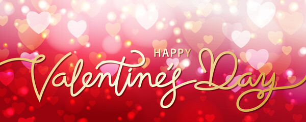 Valentine's Day Lettering on Heart Shaped Bokeh Background