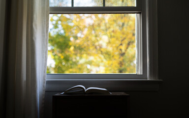 Open book by open window